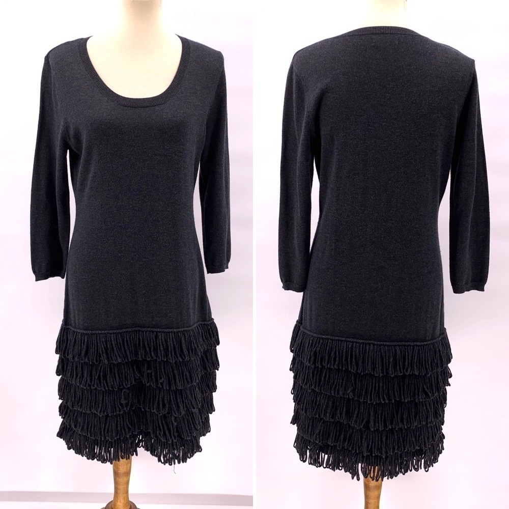 Calvin Klein Charcoal Fringe Detail Knit Dress